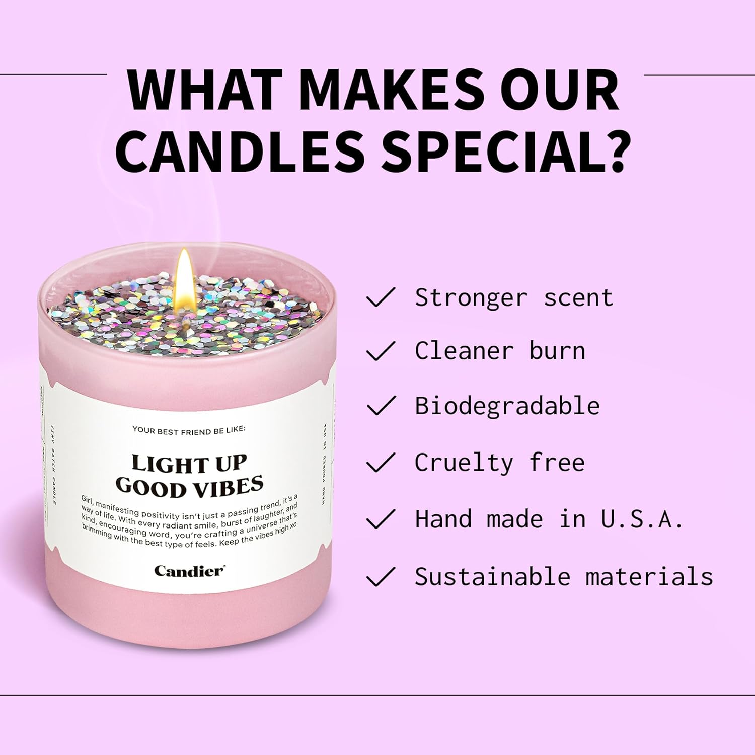 Light Up Good Vibes Candle, Scented Soy Candle with 60+ Hours Burn Time, Vegan-Friendly Pink Candle for Any Occasion, Candles for Women & Men - Candier - Image 6