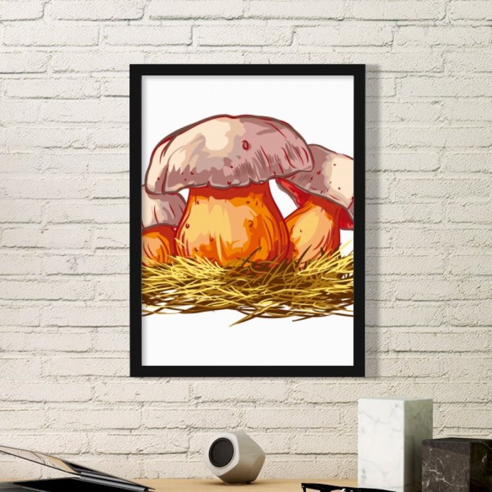 Illustration champignon bleu cadre noir peinture decoration murale maison