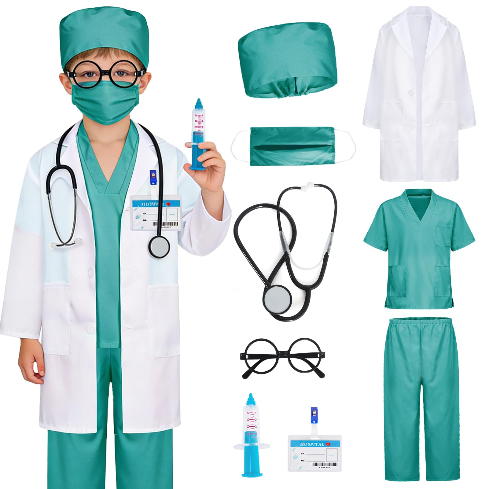 KumSoomliy Doctors Set for Kids Toddlers Doctor Costume for World Book Day Kids Nurse Costume Green 11-12Y