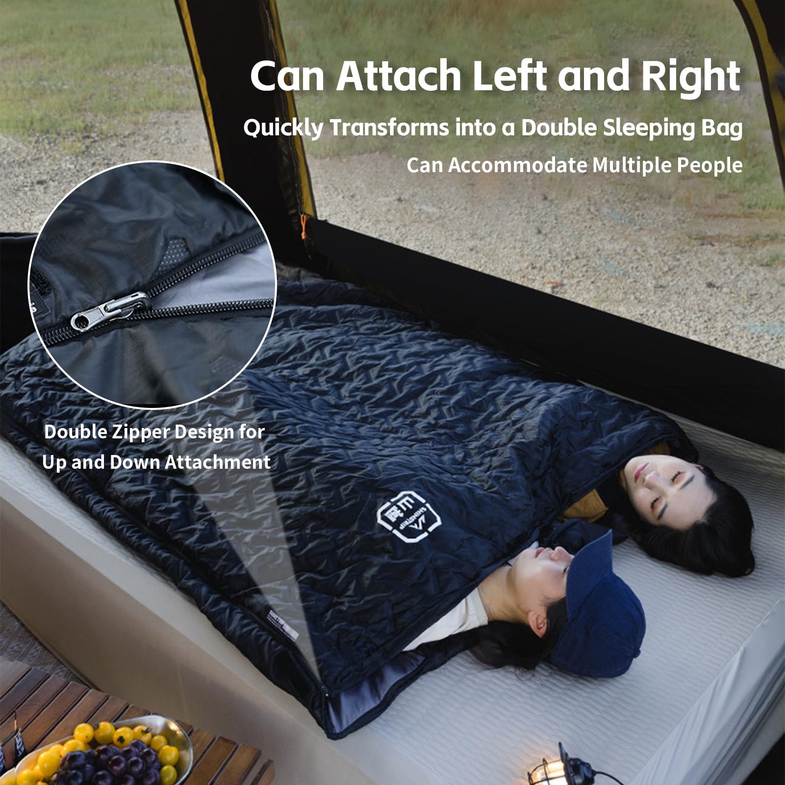 Sleeping Bag, 190 x 70 cm Ultrasonic Warmth Sleeping Bag with Compression Sack, 5-15°C Faux Silk Cotton Camping Bag for Backpacking Hiking Travel (Left)