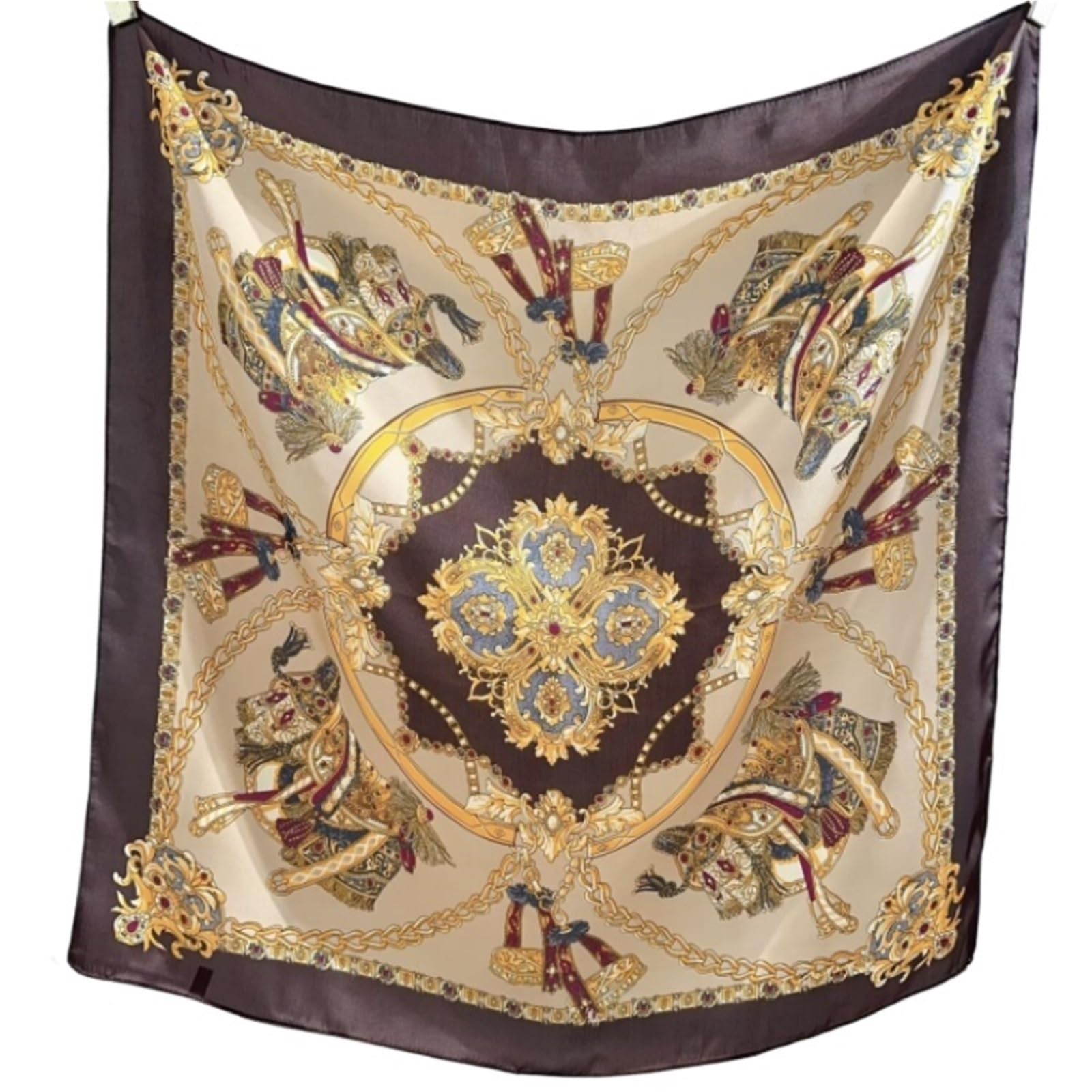 Bufanda de Seda for Mujer, pañuelo Cuadrado con Estampado de Plantas Coloridas de 68cm, Chal de Seda simulado for Mujer