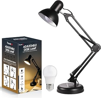 Adjustable Desk Lamp with UK Plug & E27 Bulb Included   Flexible Metal Arm, Rotatable Head, 150  Adjustable Design, On/Off Switch & 1.5m Cord   Office, Study, Bedroom [Energy Class A]