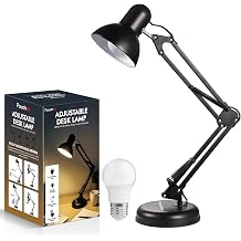 Adjustable Desk Lamp with UK Plug & E27 Bulb Included   Flexible Metal Arm, Rotatable Head, 150  Adjustable Design, On/Off Switch & 1.5m Cord   Office, Study, Bedroom [Energy Class A]