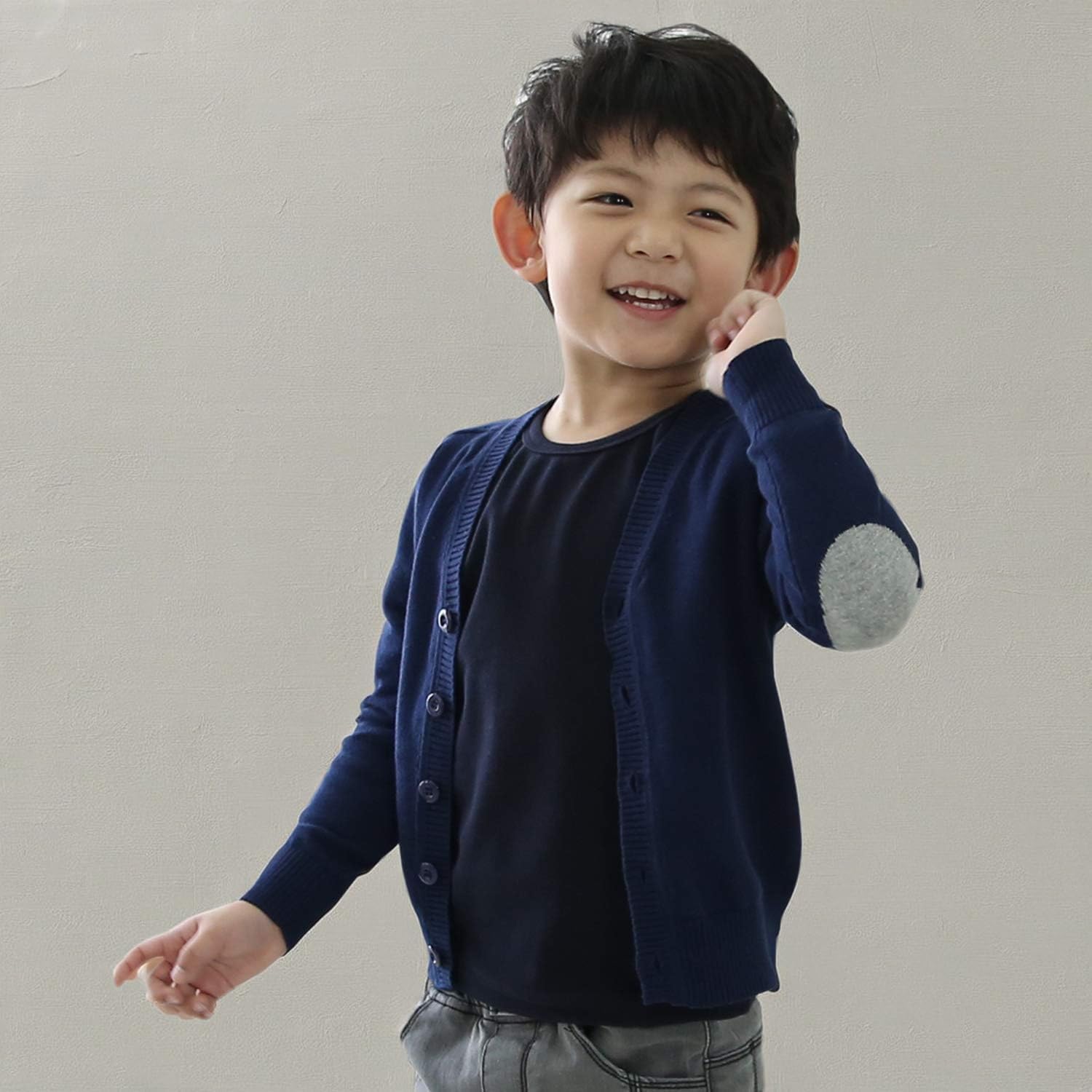 CUNYI Boys' Button-up Cardigan with Elbow Patches V-Neck Cotton Knit Sweater Casual Outerwear - Image 7