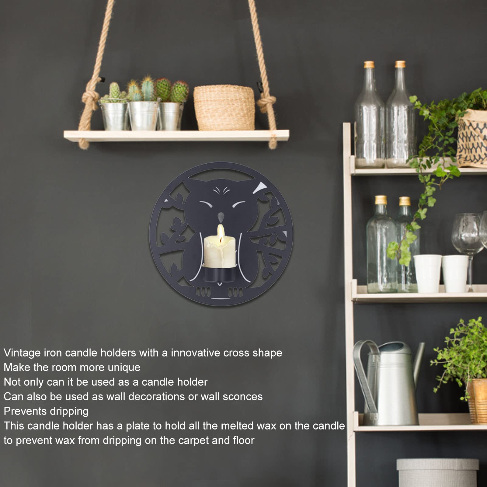 Metal Wall Candle Sconce Holder, Candle Holder Wall Mount Black Hanging Candleholder Modern Wall Candle Sconces Retro Wall Candle Holder Living Room Wall Decor (Laser Plate A)