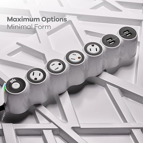 Miniatura 6 de 360 Electrical PowerCurve Regleta de alimentación, cable de extensión trenzado con 4 salidas giratorias y 4 puertos USB-A, extensor de salida de 5