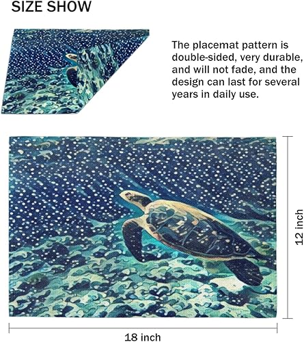 Miniatura 4 de Juego de 4 manteles individuales con diseño de tortuga de animales, lavables, impermeables, para fiestas, hogar, comedor, decoración de mesa de 18 x