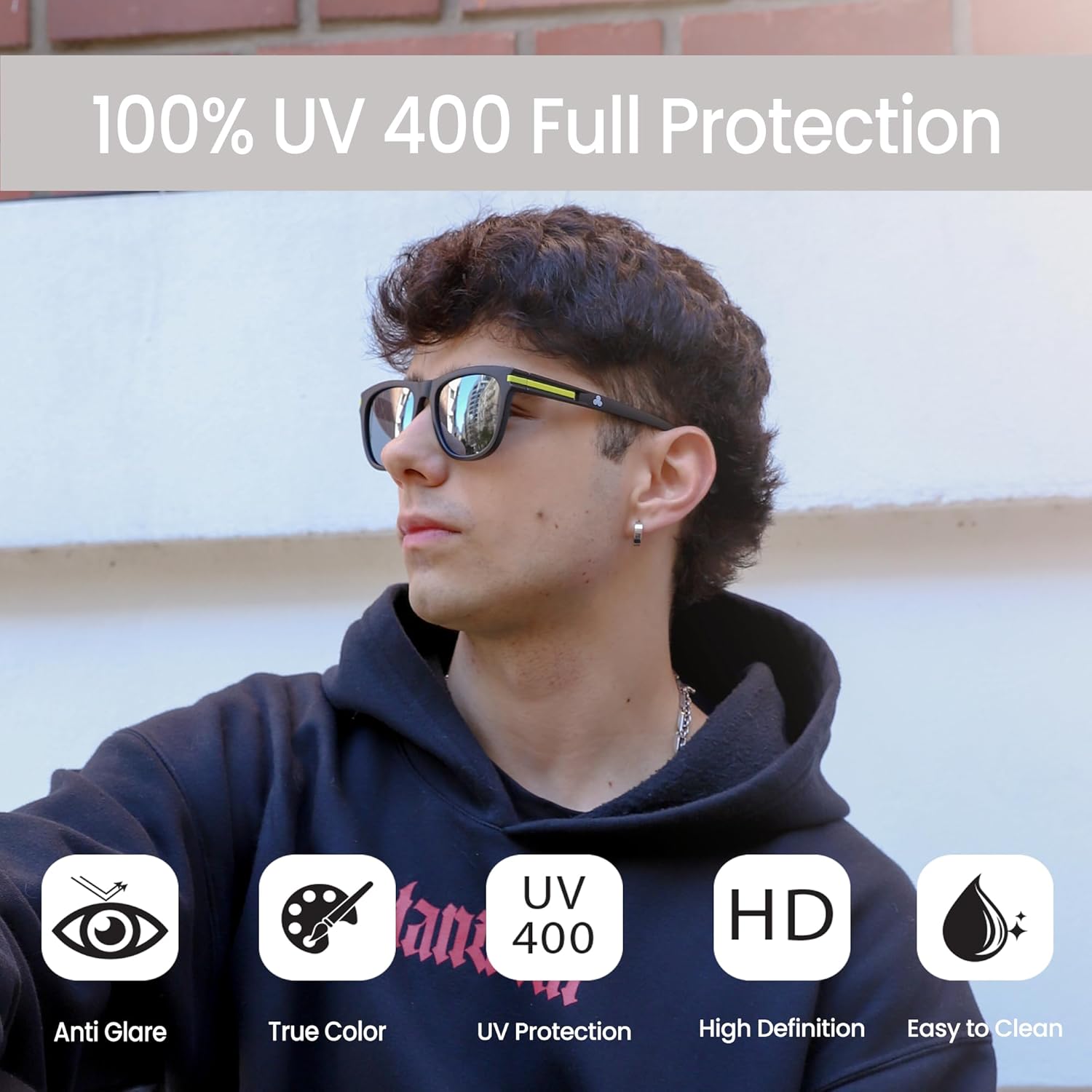 Amsterdam Polarized Square Sunglasses - UV Protection for Men Women, Lightweight TR Frame Mirrored Lenses - Image 9