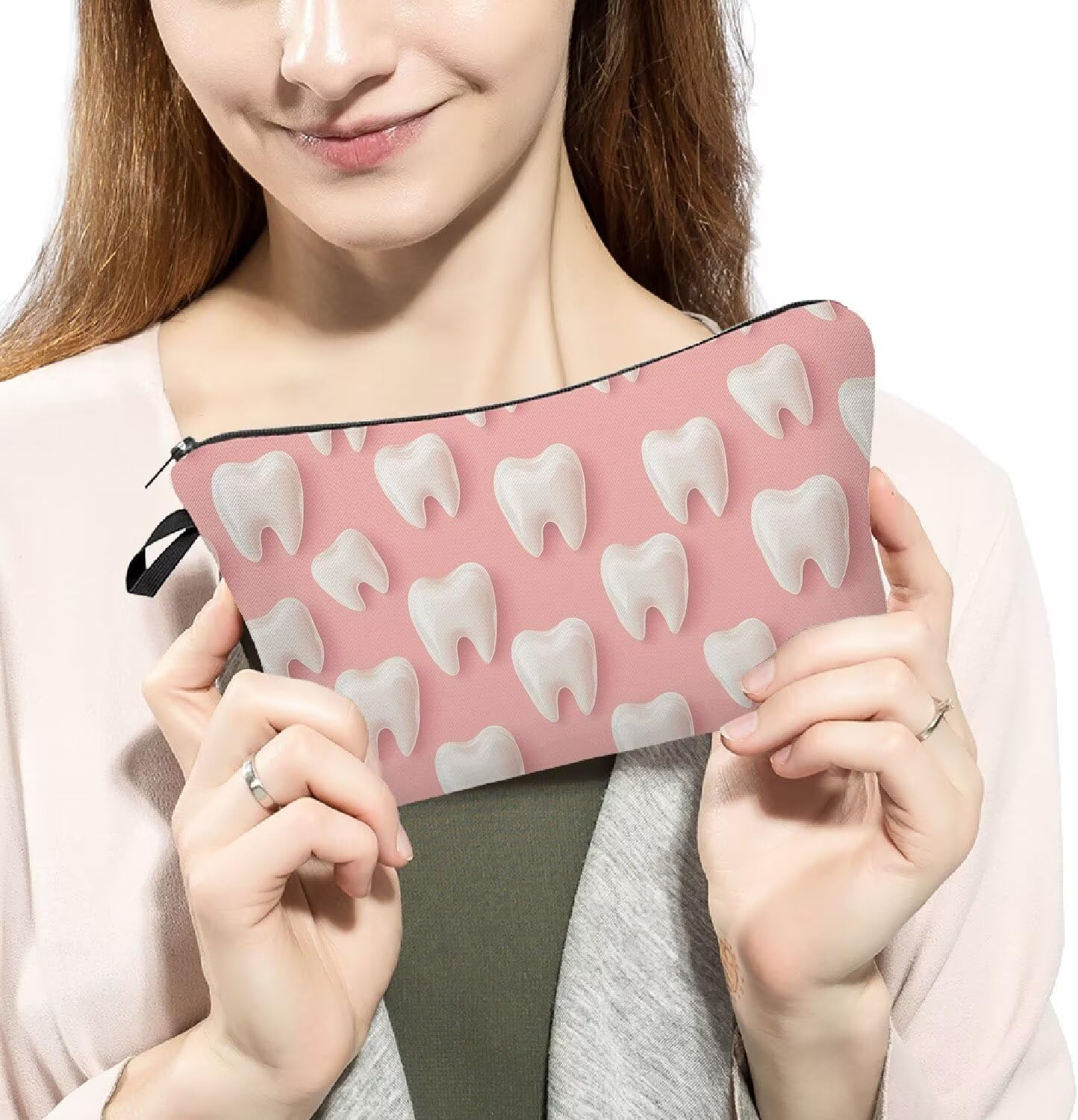 Livel lhood Pink Cartoon Teeth Small Makeup Zipper Bag image 3