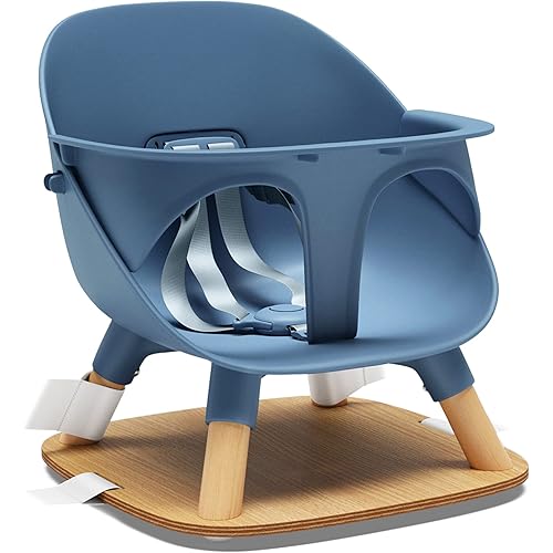 Lalo The Booster Seat for Babies & Toddlers, Children's Booster Seat, Easy to Clean Five-Point Safety Harness & Durable Non-Toxic Plastic Seat & Belly Bar - Blueberry