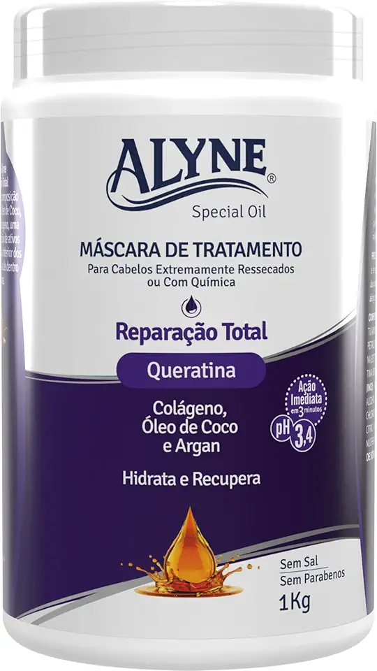 Alyne, Máscara de Tratamento, Para Cabelos, Reparação Total, 1kg, Roxo