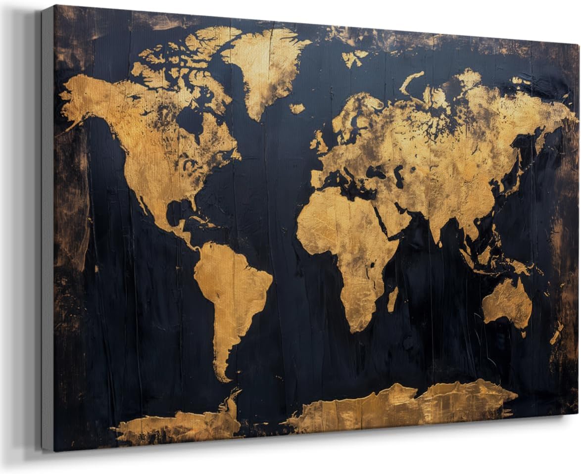 Renditions Gallery Historical Wall Art Prints for Home Dark & Gold World Map Wall Hanging Decorations for Bedroom Office Drawingroom - 24" X 36" LT572 image 2