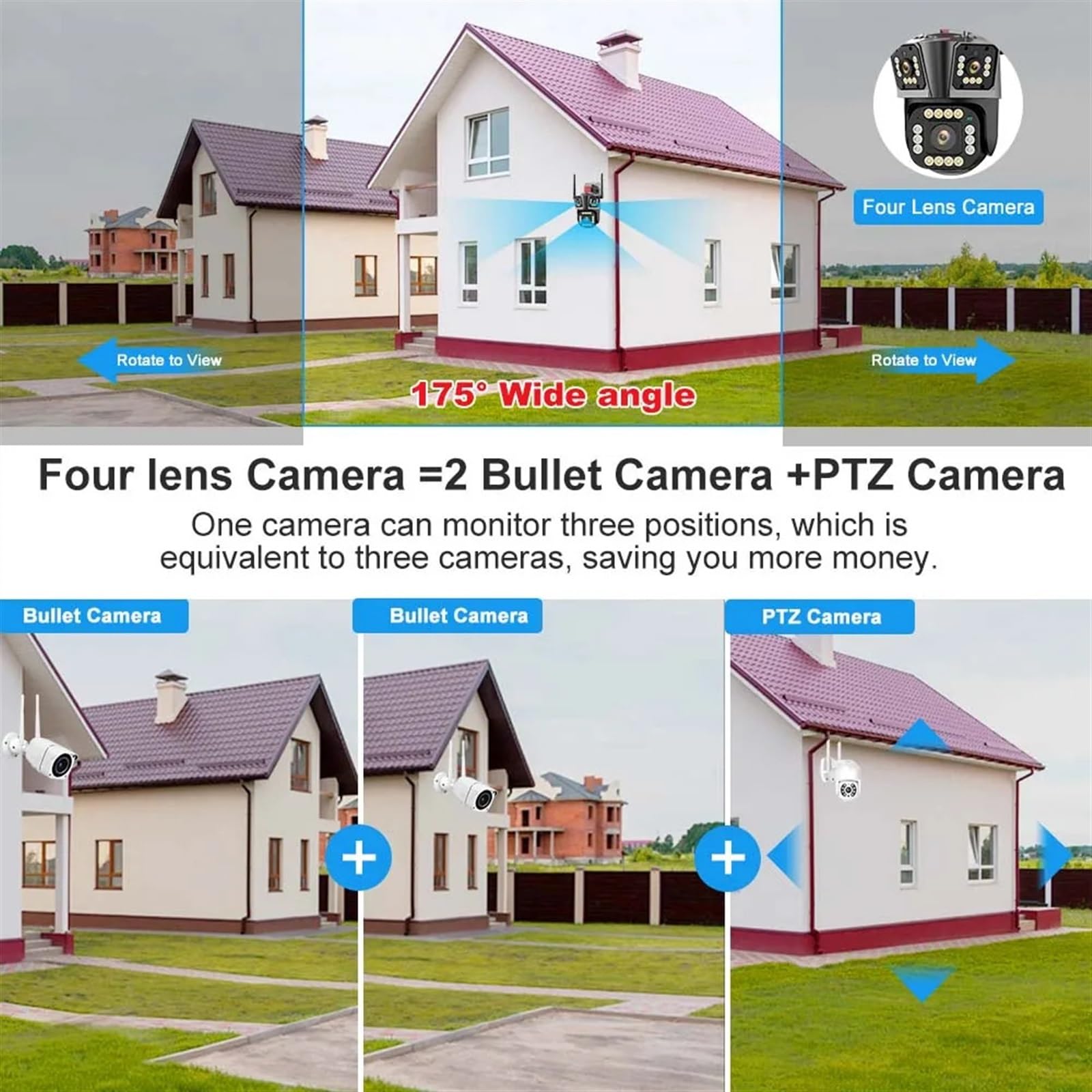 Kamera bezpieczeństwa, Kamera IP 5K 12MP HD 10X Zoom trzyobiektywowa kamera PTZ zewnętrzna szerokokątna do wykrywania ruchu bezpieczeństwa nadzór wideo(5K Camera Add 128G)
