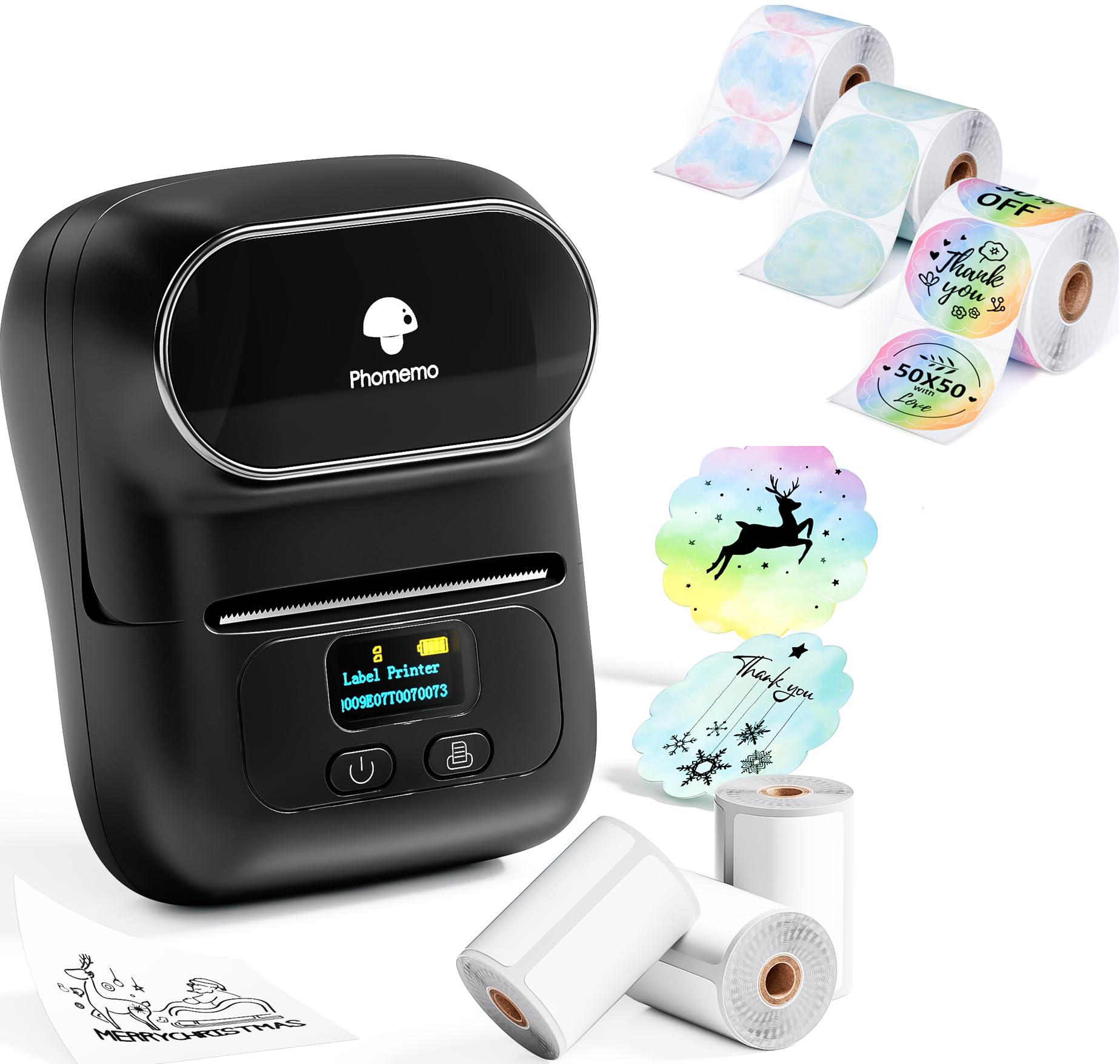 Phomemo M110 Etiquetadora Caja de Regalo con 6 Rollos de Etiquetas, Impresora de Etiquetas Adhesivas Bluetooth térmica portátil, para Uso en la Oficina, códigos de Barras, pequeñas Empresas, Tiendas