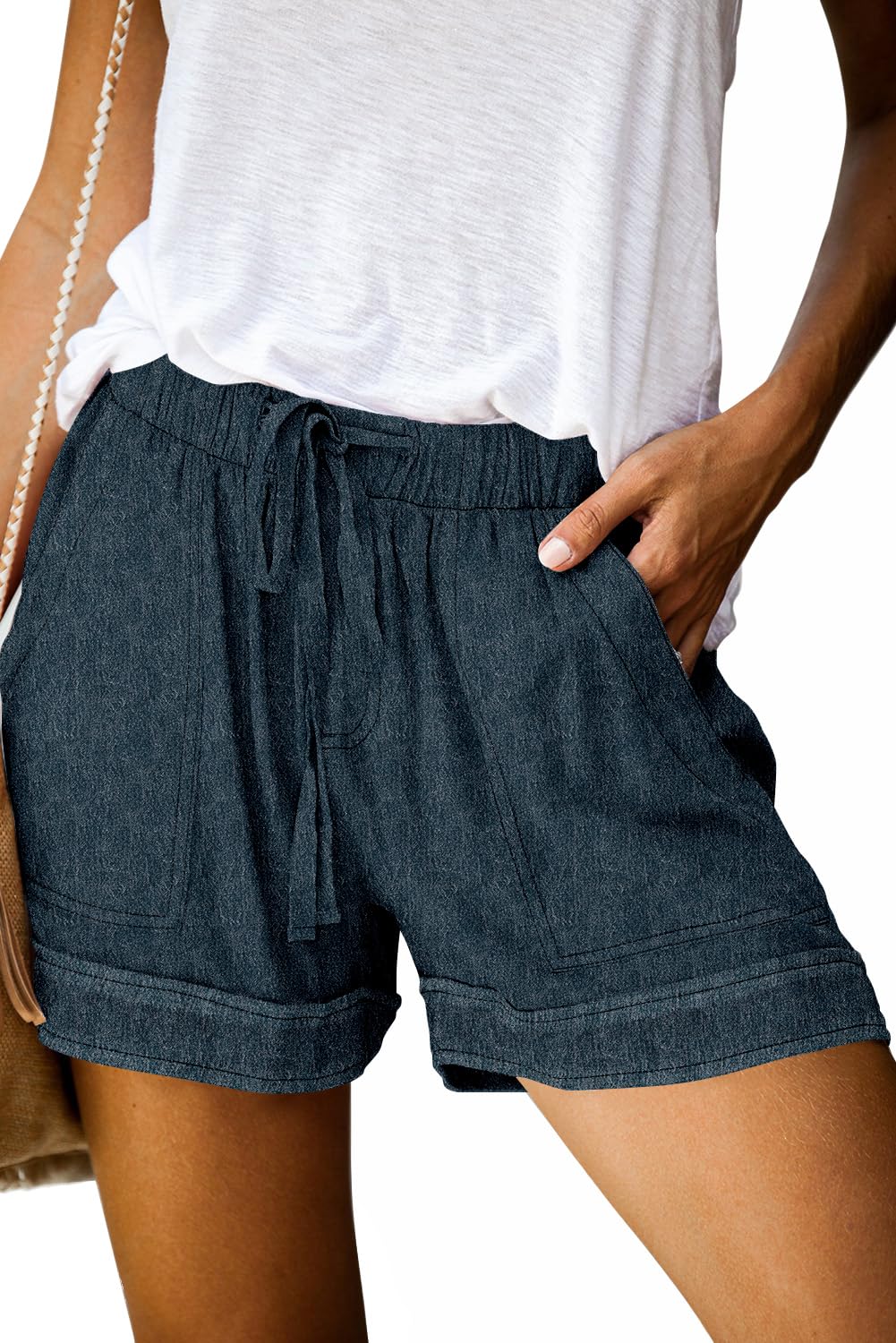 KISSMODA Womens Summer Shorts Leopard/Camo/Solid/Floral Print Elastic Waist Pocketed Casual Pants