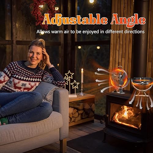 Miniatura 6 de Ventilador de estufa de leña, ventilador de chimenea de ángulo ajustable, ventilador de estufa de calor de 6 aspas para madera/quemador de