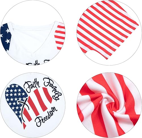 Miniatura 6 de Camisas patrióticas para mujer, camiseta con la bandera estadounidense, Faith Family Freedom Graphic Tee USA Star Stripes Tops