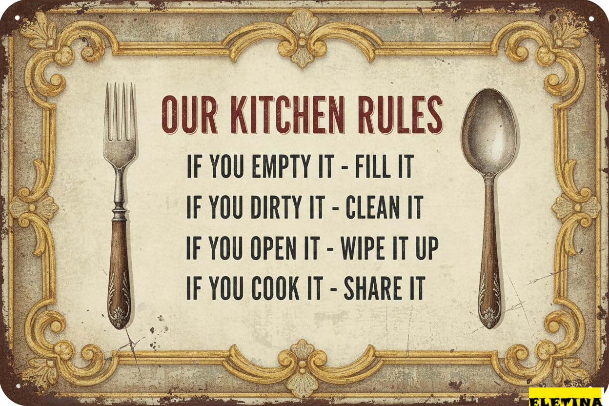 Tin Sign for Man Cave Our Kitchen Rules Metal S 8x12 Inch Vintage Tin Home Bars Pubs Offices Funny S Private Property Decorative
