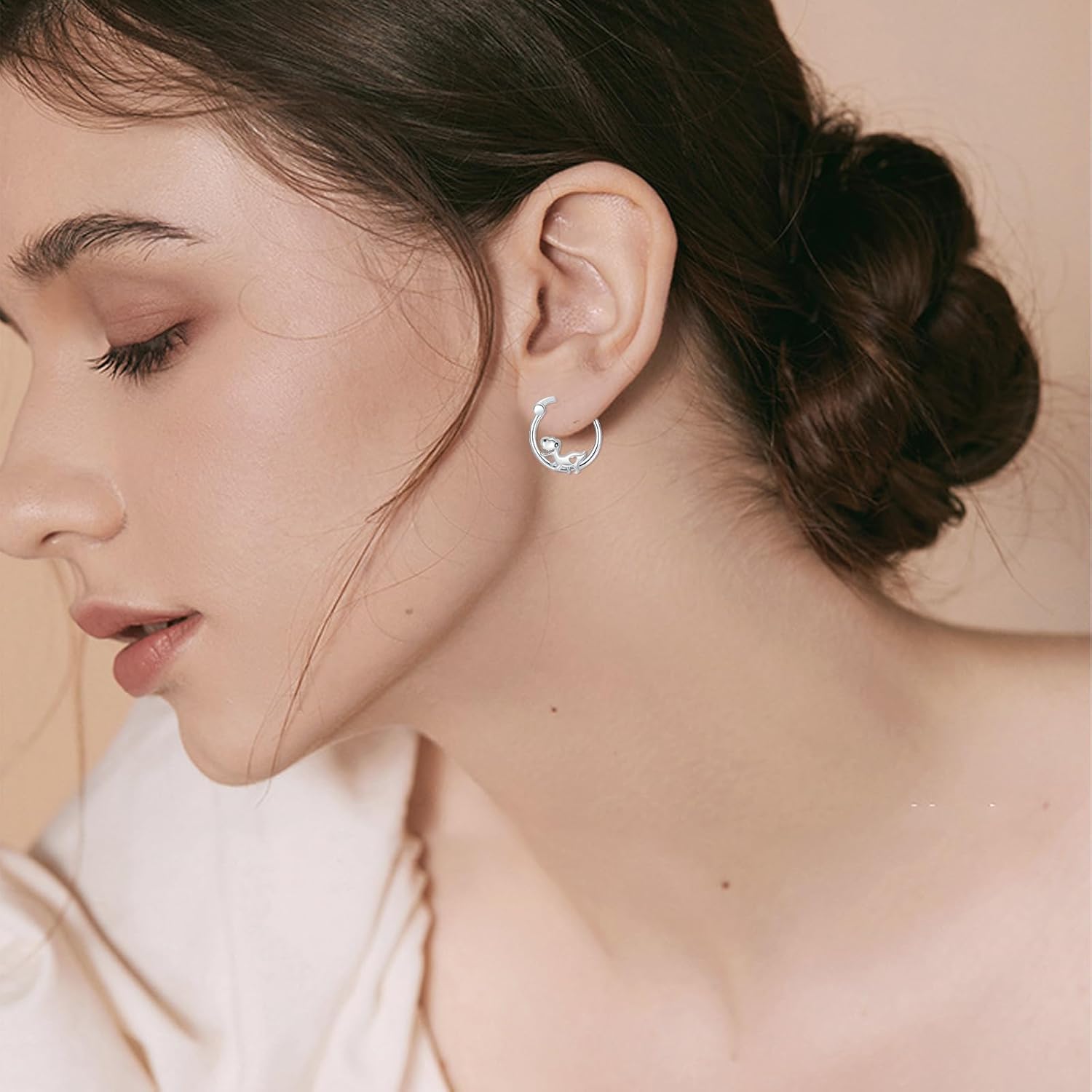 925 Sterling Silver Hoop Earrings for Women,SILIKEPA Hypoallergenic Bunny Fox Elephant Panda Koala Dog Paw Print Dinosaur Animal Huggie Hoop Earring - Image 4