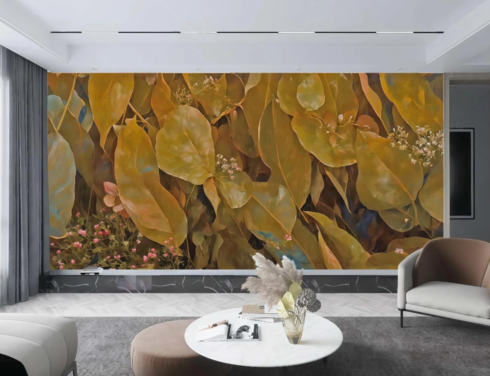 Papier Peint Art Moderne Feuilles Sèches Texture Paysage Haute Définition 3D