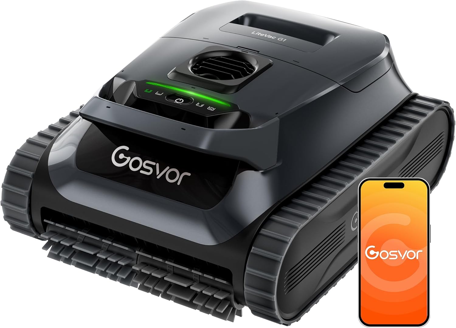 (2026 New) Gosvor Pool Vacuum LiteVac G1, Wall & Waterline & Platform Cleaning, 15.2 lbs Ultra-Lightweight, Up to 200-Min Runtime, Double Filtration, Smart Navigation & App, For Pools up to 2153 sq.ft