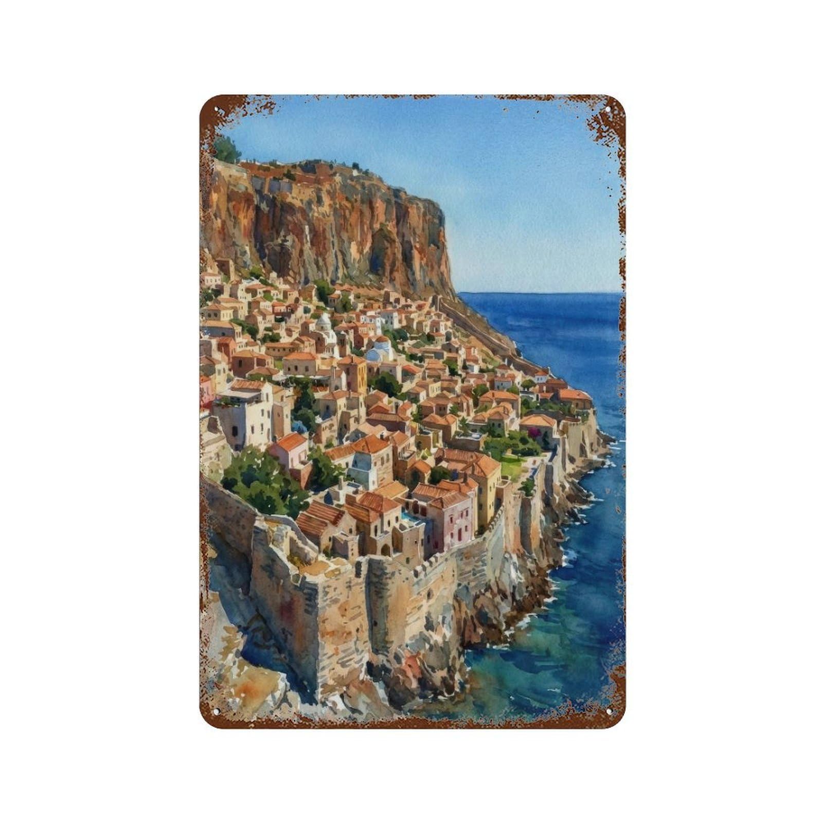 xiaoxiaoshen Monemvasia Greece Coastal Landscape Travel Scenic0 Wall Decor Art Metal Tin Poster Modern Home Decor Art Home Bar Shop Decorations Vintage Sign 30x20cm
