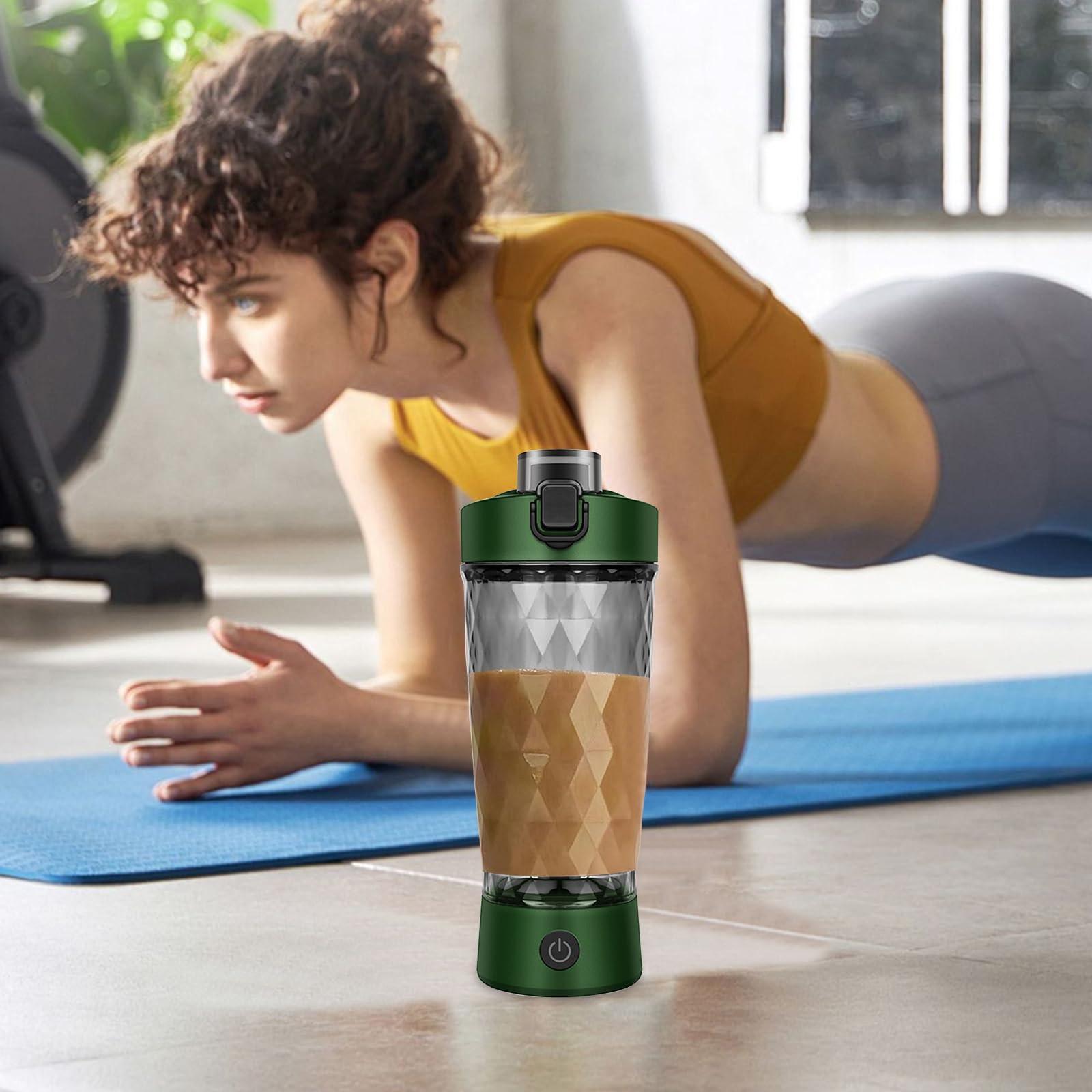 MeYuxg Shaker elettrico per proteine da 650 ml, senza fili, con funzione di miscelazione, bicchiere automatico con contenitore per polvere e spazzola per la pulizia, per sport, fitness e viaggio verde