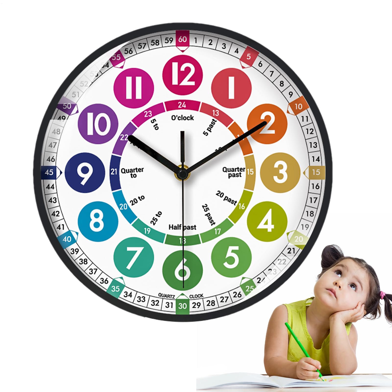 Horloge d'apprentissage sans bruit pour aider les enfants à lire l'heure