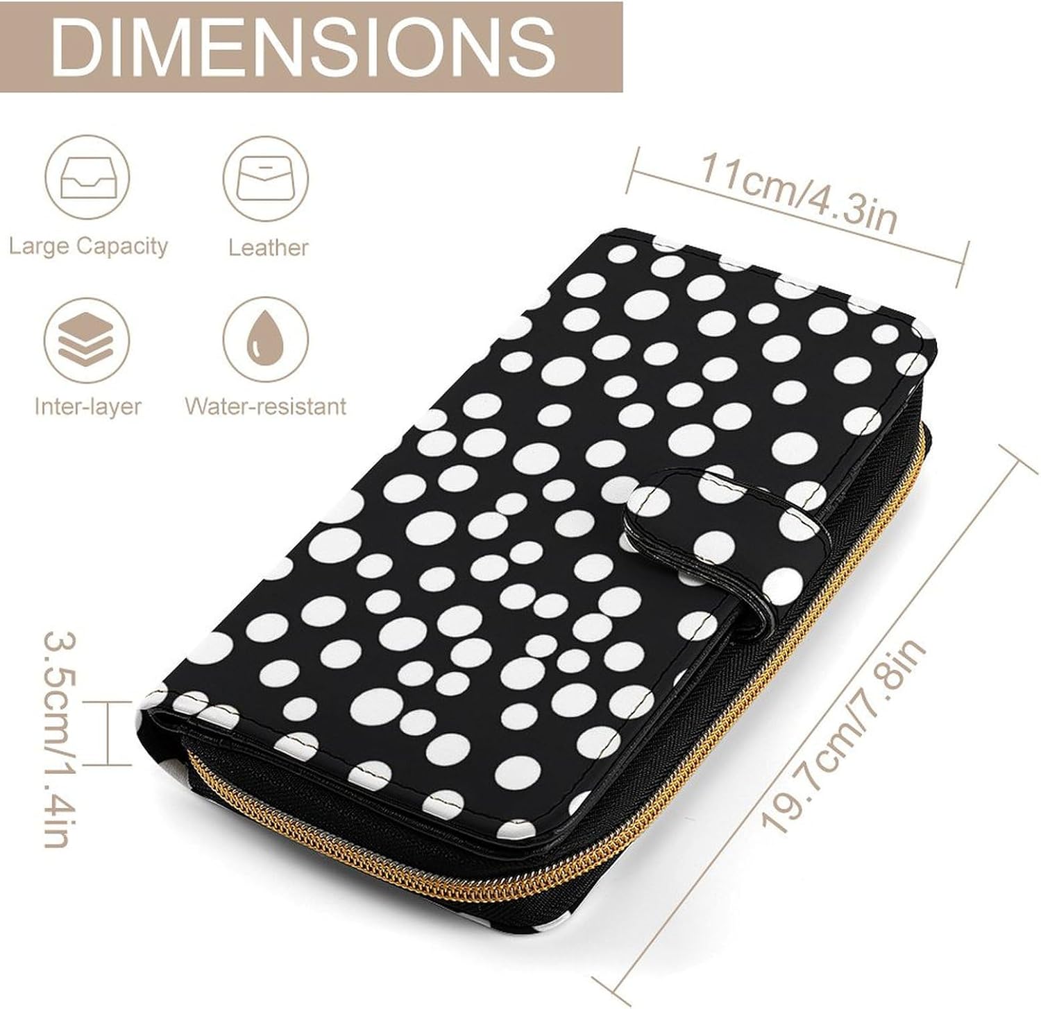 Polka Dot Black White Women's Long Wallet Leather Large Capacity Wristlet Clutch Purse Wallets