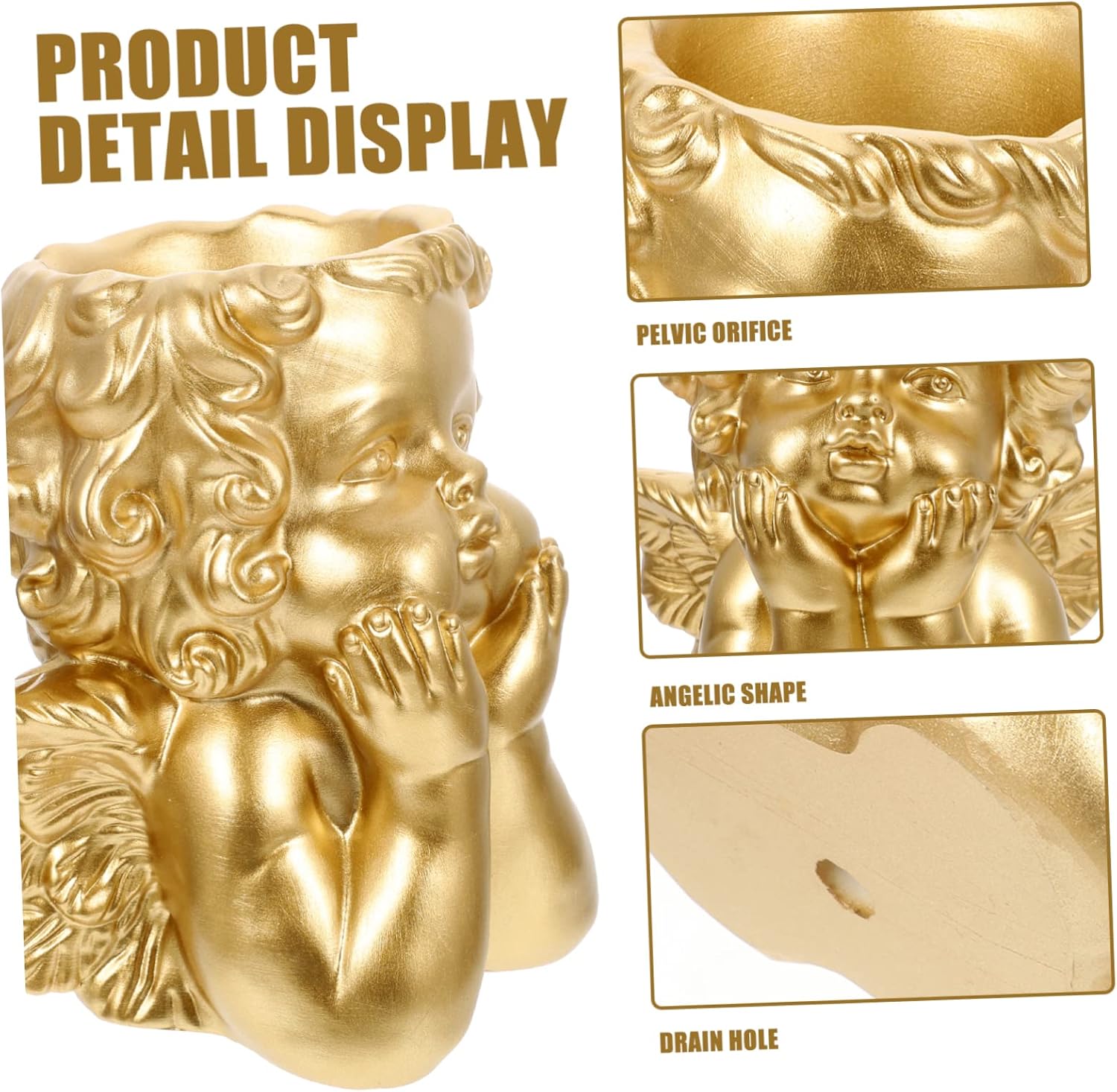 Toyvian Cute Angel Planter Pot for Succulents Decorative Resin Flower Pot Small Indoor Planter Drainage for Home Decor