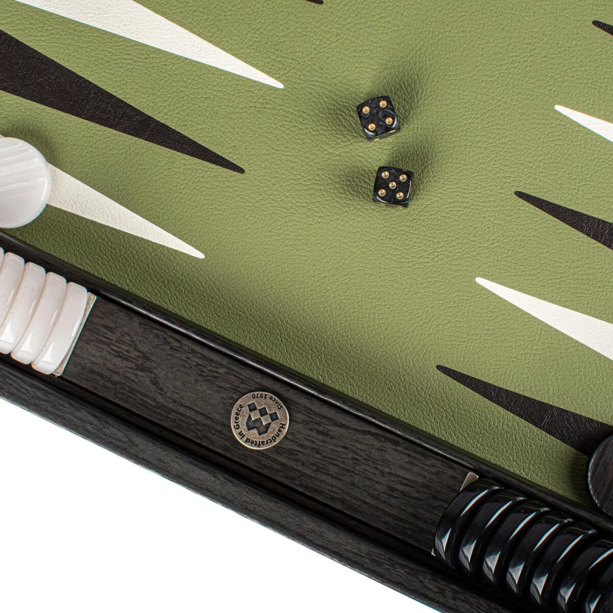Manopoulos Premium Leatherette Olive Green 19 inch Backgammon Set