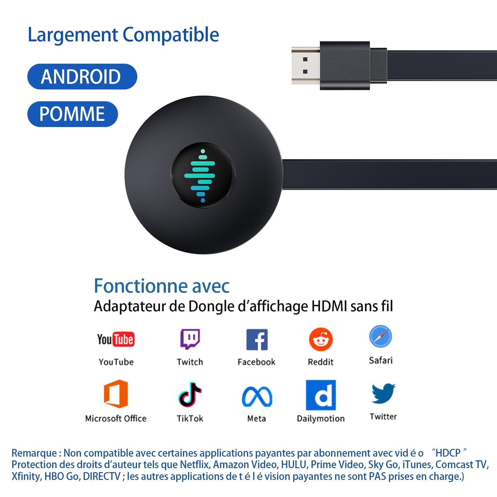 5G Dongle HDMI sans Fil, 4K Adaptateur Affichage Miracast/AirPlay/DLNA - Transmission Écran pour iPhone, Android, Windows, Mac vers TV, Projecteur, Moniteur (Noir nacré)