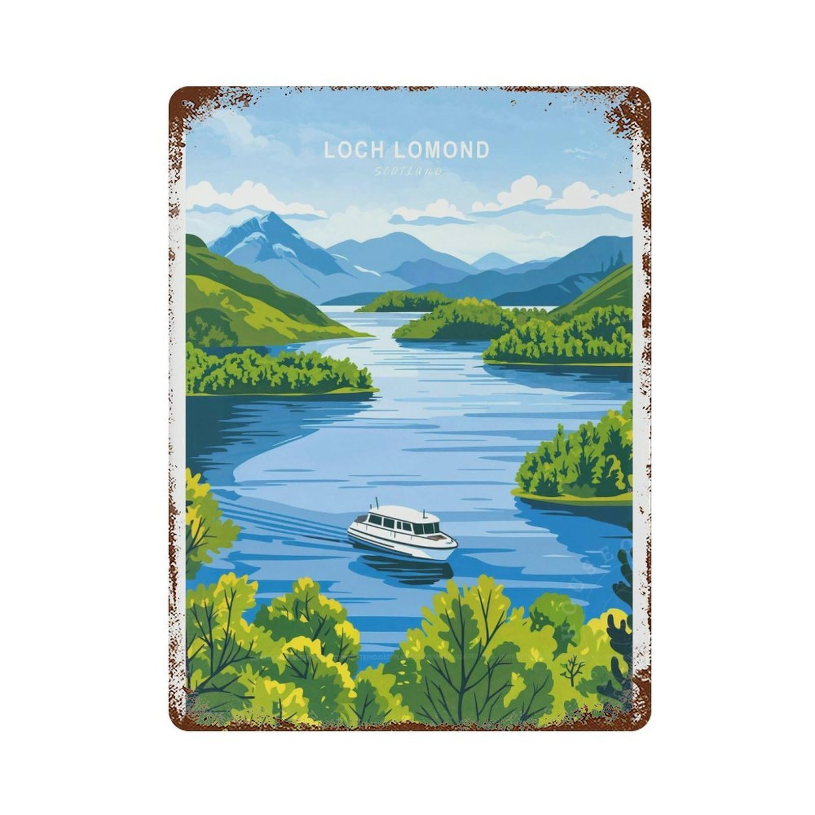 xiaoxiaoshen Loch Lomond Scotland Travel House Warming Gifts, Minimalist Cityscape (2) Wall Decor Art Metal Tin Poster Modern Home Decor Art Home Bar Shop Decorations Vintage Sign 40x30cm