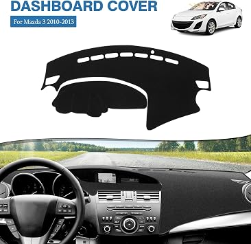 FIILINES Dash Cover Fit for 2010-2013 Mazda 3 Sedan, Hatchback & MazdaSpeed3, Dashboard Mat for Mazda 3 Accessories Dashboard Pad Carpet Dash Mat Sunshade Non-Slip Polyester Protector No Glare Black
