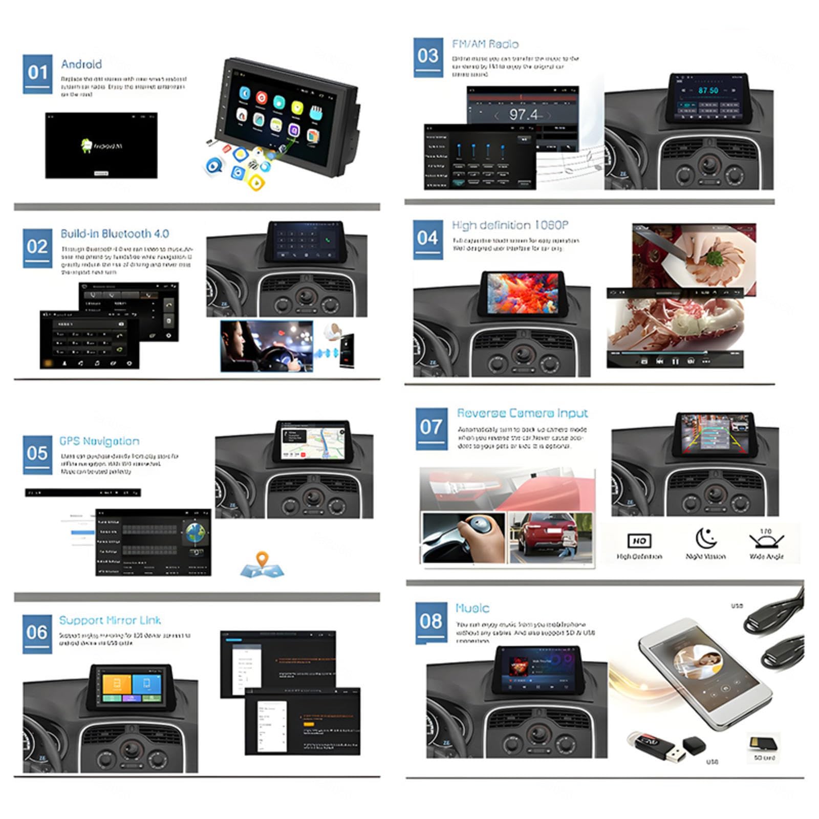 Android 16 Car Player Radio 9 Inch Touchscreen Multimedia for Renault Kangoo 2009-2018 Gps Navigation Bluetooth Support 4g Wifi, Mirror Link Backup Camera,M102 — view 4
