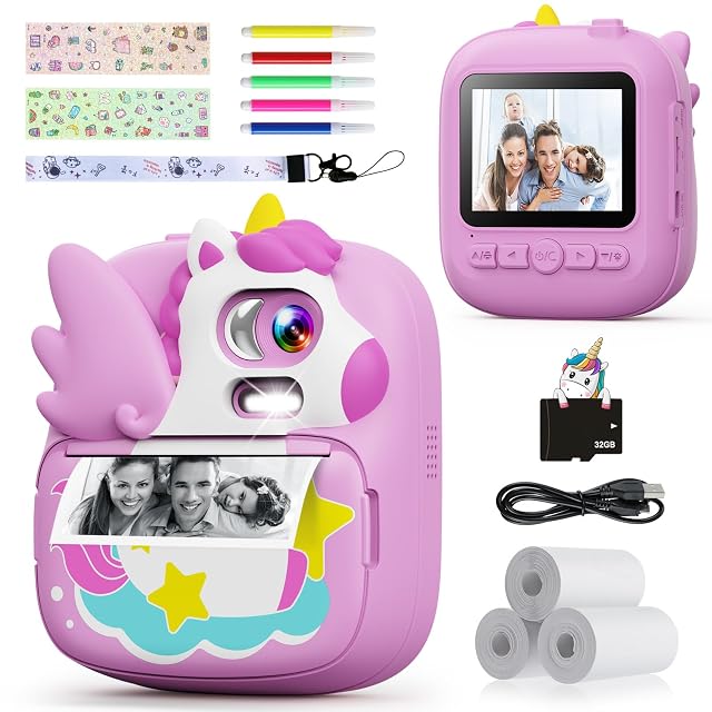 CAMCLID Cámara Fotos Infantil Instantánea, Pantalla 2,4", Video HD 1080P