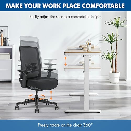 Miniatura 7 de Silla de oficina de malla, silla de oficina ergonómica con soporte lumbar, brazos 3D ajustables y asiento suave, soporta hasta 330 libras (negro)