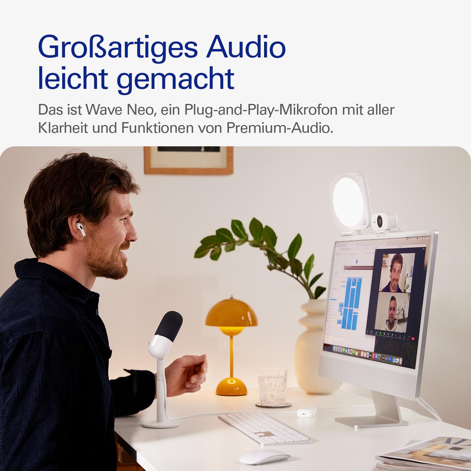 Elgato Wave Neo - USB Kondensatormikrofon, Stummschalten per Tippen, für Gaming, Streaming, Konferenzen, Sprachaufnahmen auf Teams/Zoom/Twitch/YouTube etc-kompatibel mit Laptop, PC, Mac, iPad, iPhone
