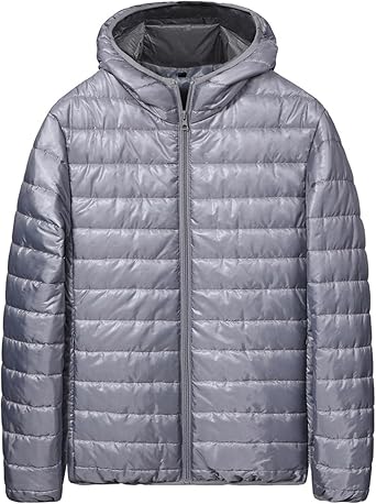 Mens Puffer Jacket Lightweight Packable Down Coat Zip up Quilted Hooded Jacket Warm Padded Jackets Thermal Winter Coat