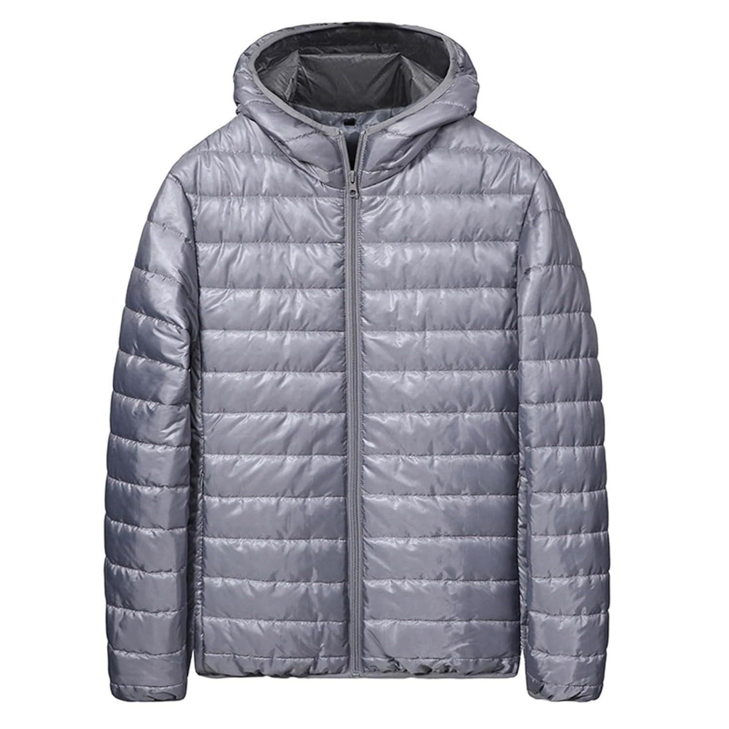 Mens Puffer Jacket Lightweight Packable Down Coat Zip up Quilted Hooded Jacket Warm Padded Jackets Thermal Winter Coat