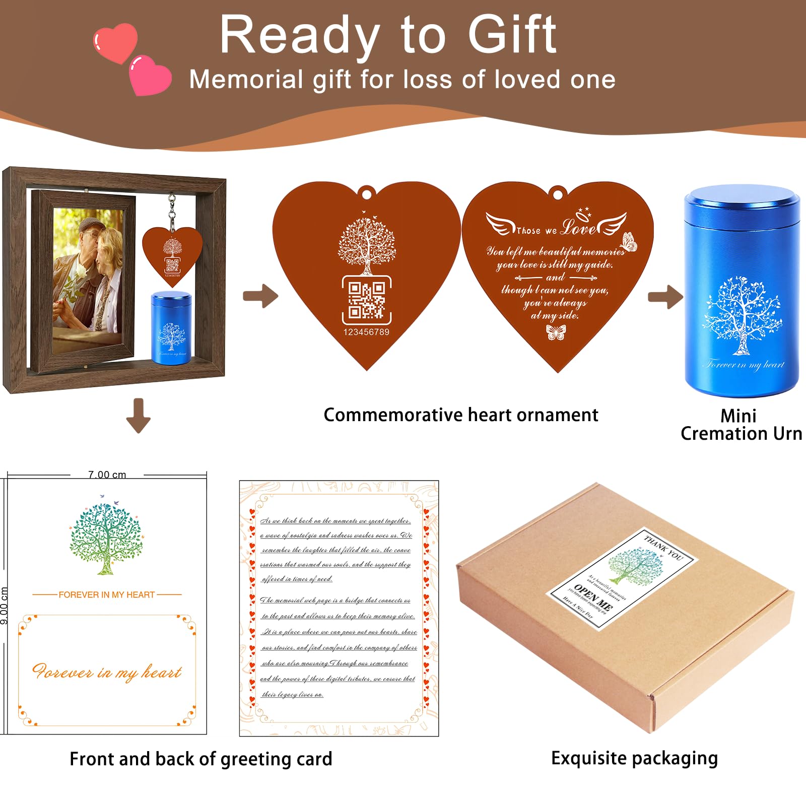 Memorial Gift Set For Loss Of Loved One - Picture Frame Holds 4x6 Photos & Small Keepsake Urn For Ashes, Sympathy Condolence Gift