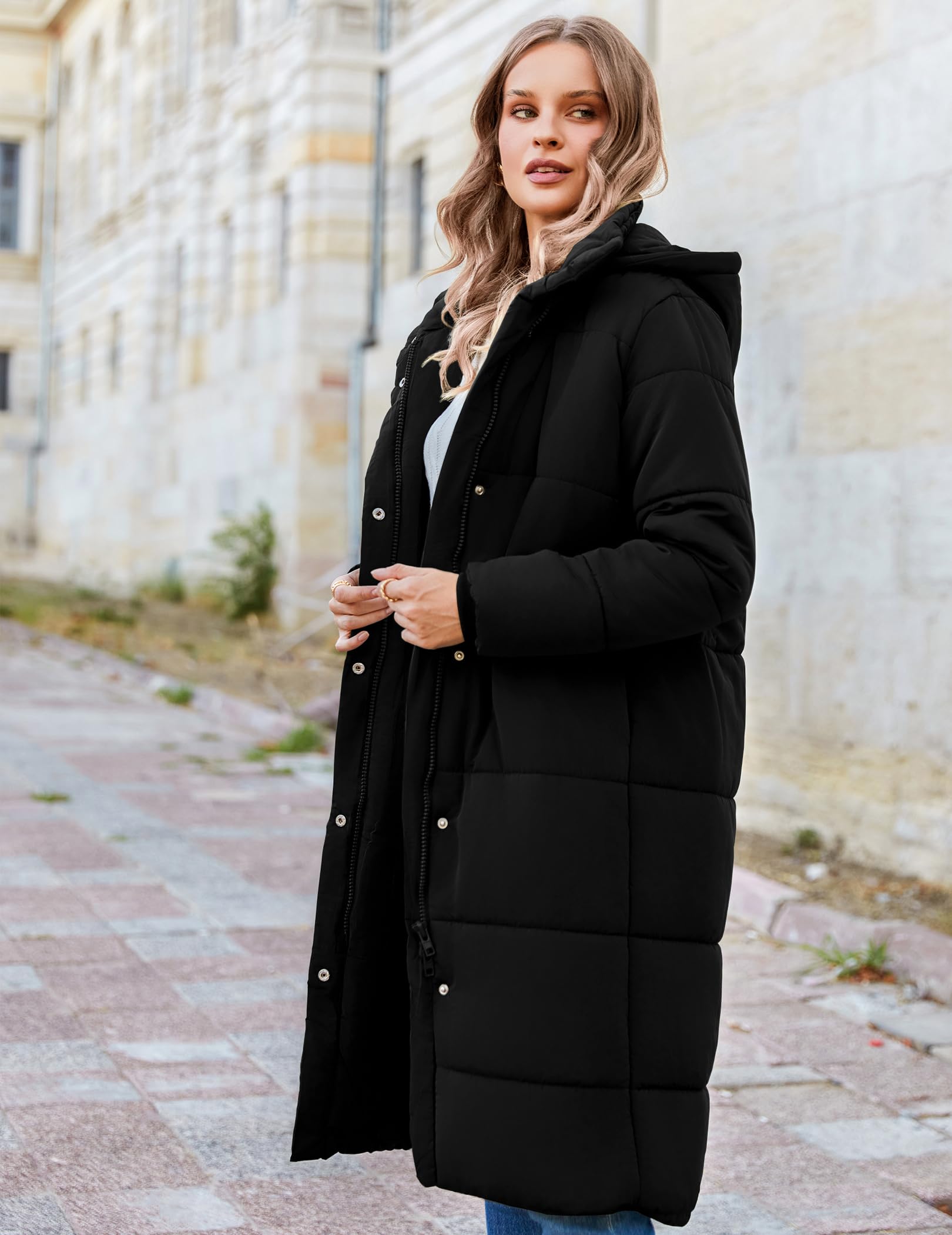 Zeagoo Abrigo de invierno para mujer, chaqueta cálida, chaqueta larga para exteriores con capucha, abrigo acolchado de invierno, parka