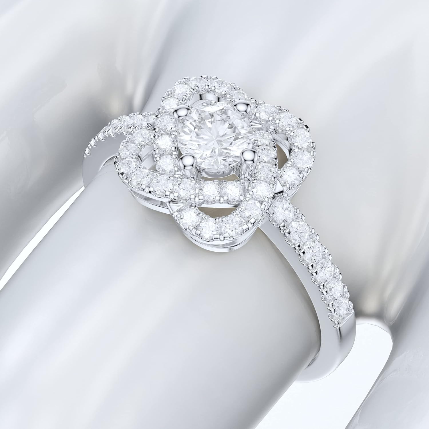 10K White Gold Simulated Diamond or Genuine Moissanite Love Joining Interlocking Hearts Ring Promise Ring