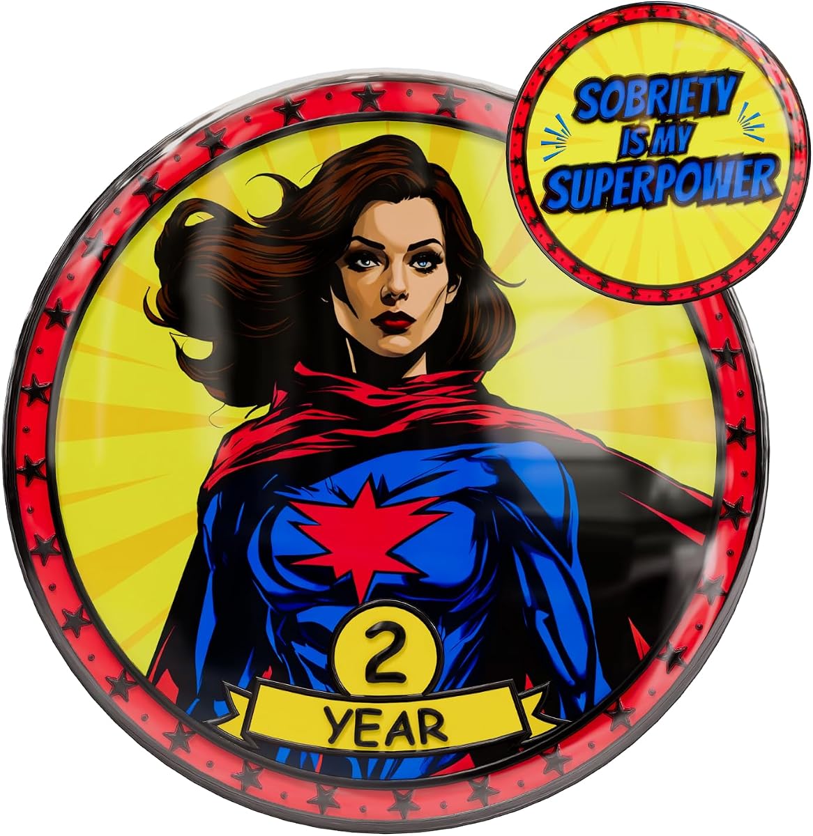 MilestoneMint 2 Year Sobriety Coin, Superpower AA Coins and Medallions | Sobriety Gifts for Men and Women | 3D Texture with Acrylic Capsule, Stand, Card & Velvet Pouch | Recovery Sober Coin Gift Set