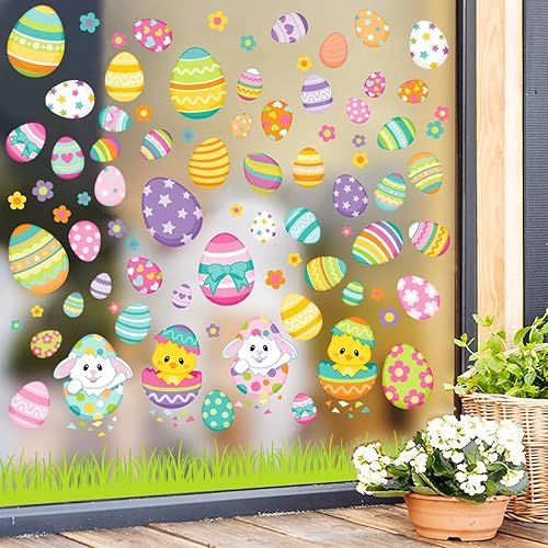 Miniatura 4 de Pegatinas de ventana de Pascua, huevos de conejo de Pascua, calcomanías de ventana de Pascua de doble cara, calcomanías de decoración de arte para