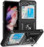 Vista 2 de ONOLA Funda para Samsung Galaxy Z Flip 5 con protección de bisagra y soporte magnético de anillo giratorio de 360°, para Samsung Z Flip 5 5G negro