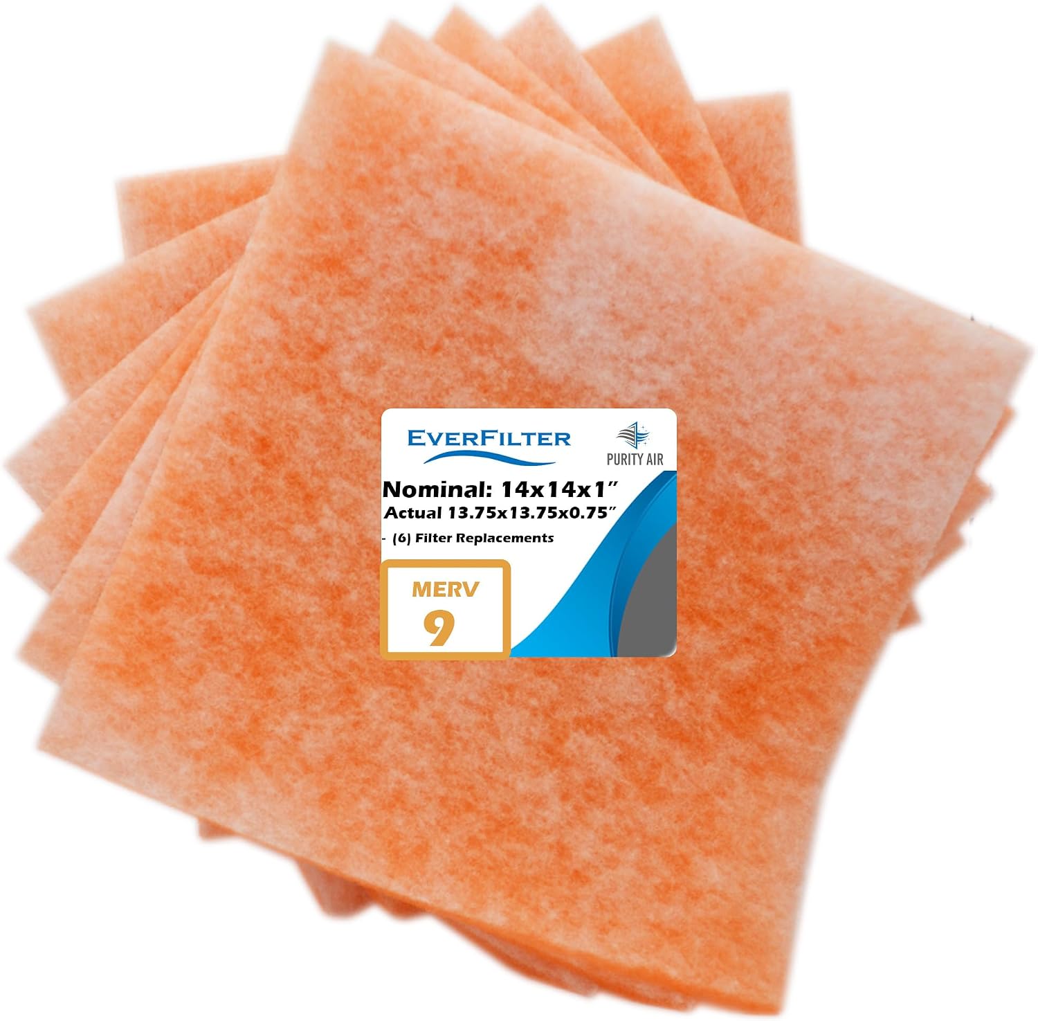 14x14x1 Air Filter MERV 9 (6-Pack) Filter Media Replacements only (Fame Not Inlcuded), HVAC AC Furnace Air Filters (Actual Size: 13.75 x 13.75 x 0.75 Inches)