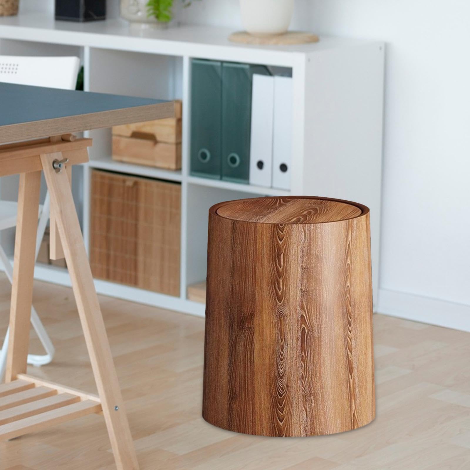 Enakshi® Trash Bin Imitation Wood Grain with Swing Lid Trash Can for Home Dorm Office M|Home & Garden | Household Supplies & Cleaning | Trash Cans & Wastebaskets 4
