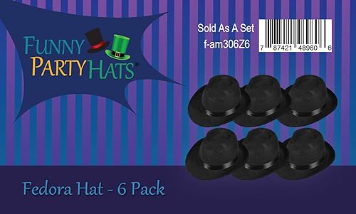 Miniatura 6 de Funny Party Hats Accesorio para disfraz de sombrero de gángster de Fedora negro, paquete de 6