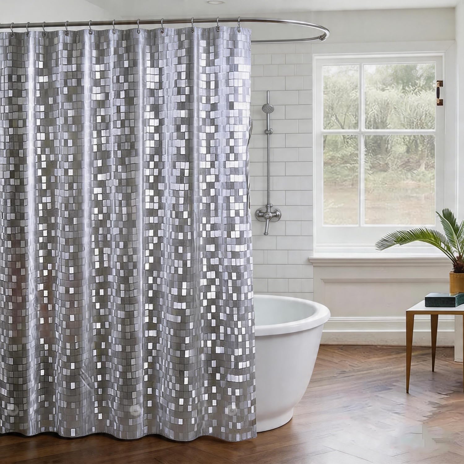 TIKABC Shower Curtain Liner, 4G PEVA Shower Liner, Plastic Peva Waterproof Shower Curtains, 72x72 inch with Grommet Holes 3 Magnetic Weights